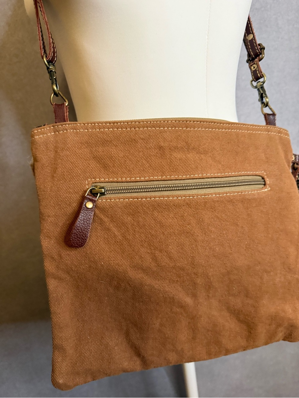 Myra Tooled Leather & Hair-On Hide Crossbody Bag | Western Boho Purse - Picture 3 of 5